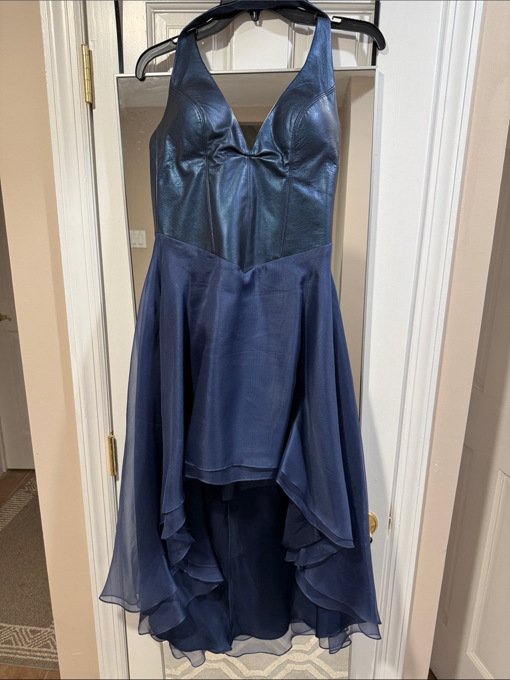 Navy High-Low Halter Dress